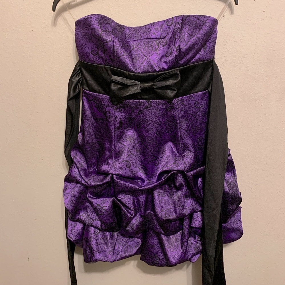 Purple with black design homecoming dress